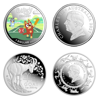 2027 Fine Silver Proof 2-Product Collector Bundle – Lunar Goat Dome & Bluey Cricket