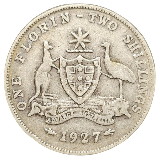 1927 Australian Florin - Coat of Arms Reverse - Very Good