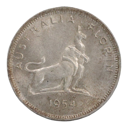 1954 Australian Florin - Royal Visit - About Uncirculated
