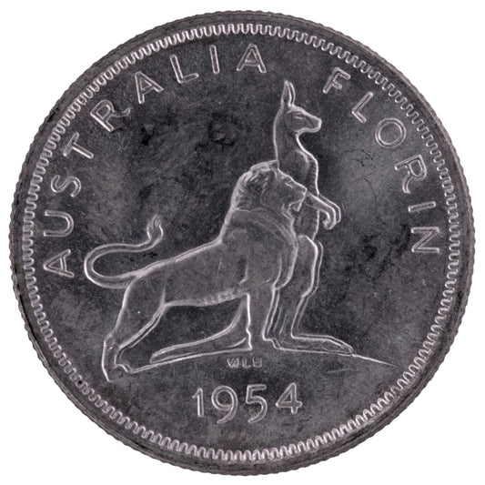 1954 Australian Florin - Royal Visit - About Uncirculated