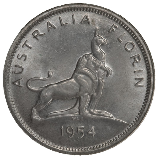 1954 Australian Florin - Royal Visit - About Uncirculated