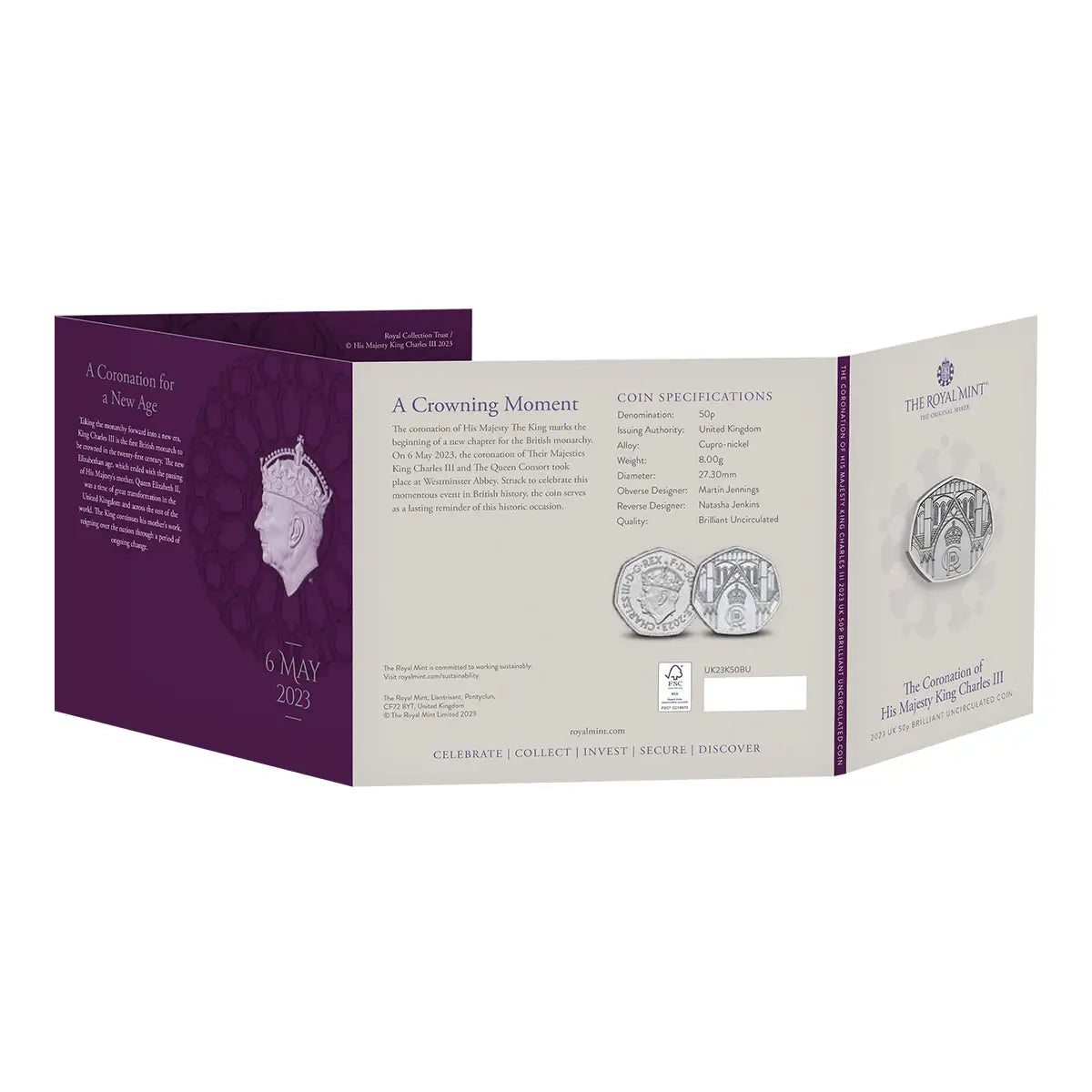 King Charles III 2023 50p Coronation Brilliant Uncirculated Coin - Loose Change Coins