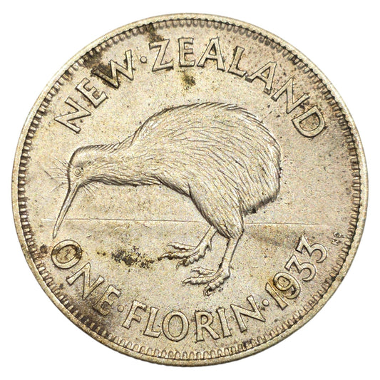 1933 New Zealand - One Florin - About Uncirculated