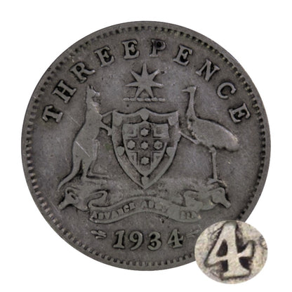 1934/33 Overdate Australian Threepence - Very Good
