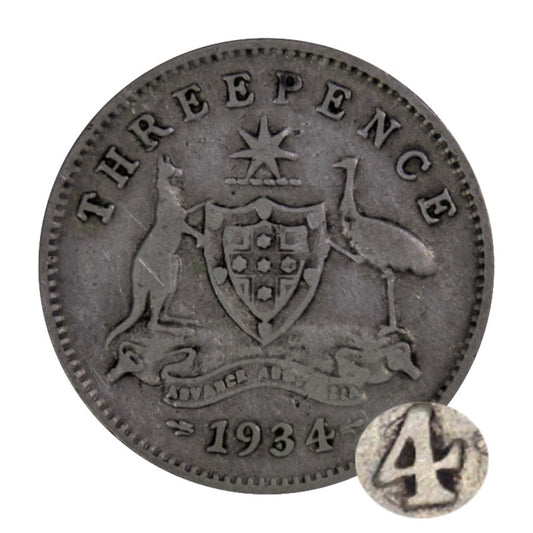 1934/33 Overdate Australian Threepence - Very Good