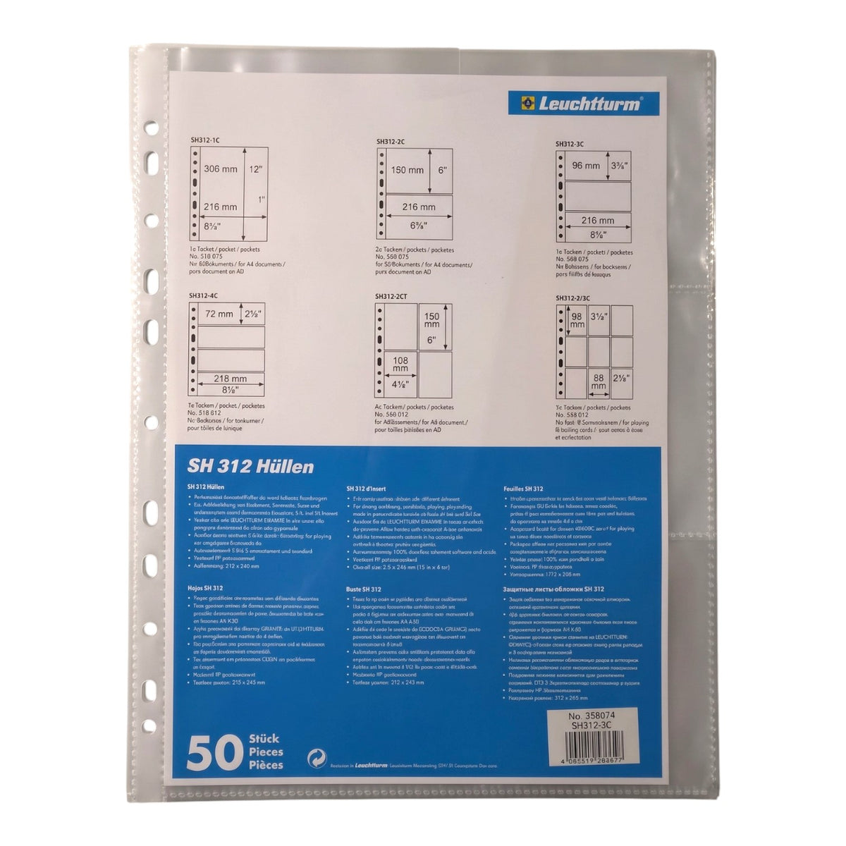 Lighthouse SH 312 Plastic Sheets - 3 Horizontal Pockets (Pack of 50)