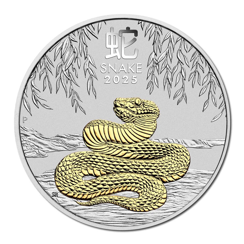 2025 $1 Gilded 1oz Fine Silver Coin - Year of the Snake