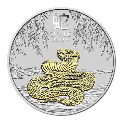 2025 $1 Gilded 1oz Fine Silver Coin - Year of the Snake