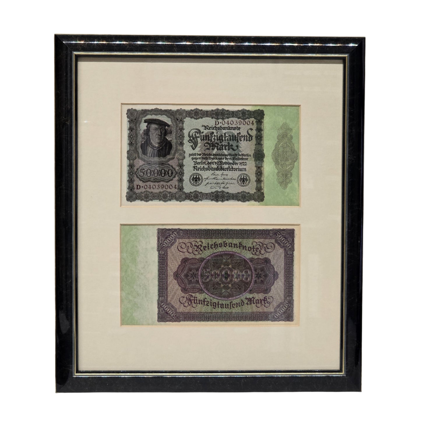 1910-1922 German Mark Notes - 100, 1000, 10000, 50000 - Framed