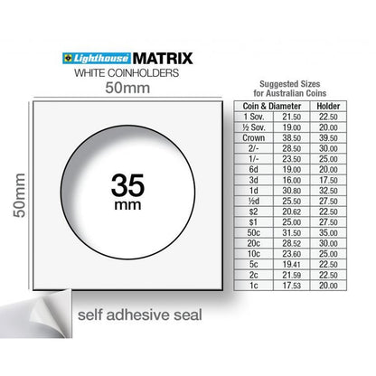 MATRIX 2x2 Self-Adhesive Coin Holders - 50 Cent Coin: 35mm (x25)