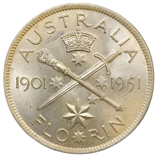 1951 Australian Florin - Federation Florin - About Uncirculated
