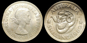 1962 Australian Shilling - Clipped Planchet and Strike Through Errors - Extremely Fine