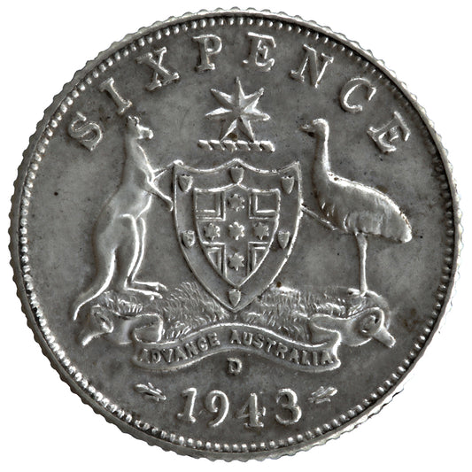 1943 D Australian Sixpence