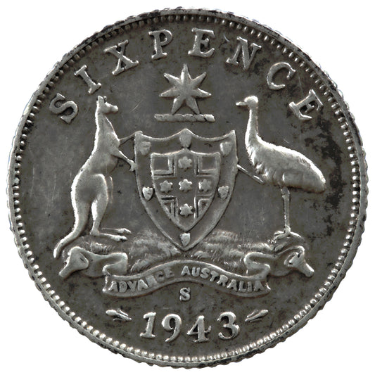 1943 S Australian Sixpence