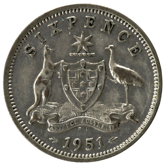 1951 PL Australian Sixpence - Fine