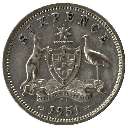 1951 PL Australian Sixpence