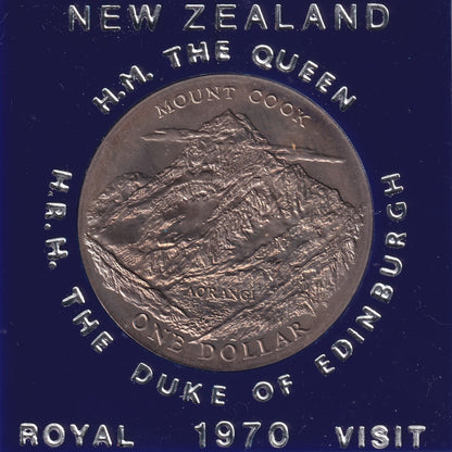 1970 New Zealand $1 Coin - Royal Visit Commemorative Dollar - In Original Case
