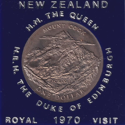 1970 New Zealand $1 Coin - Royal Visit Commemorative Dollar - In Original Case