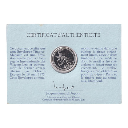 1977 France - Last Journey of the Orient-Express Silver Medal & Stamp Cover