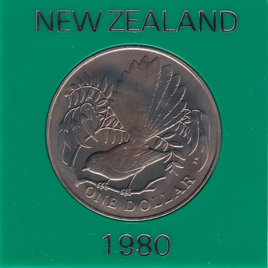 1980 New Zealand $1 Coin - Berry Portrait; Fantail