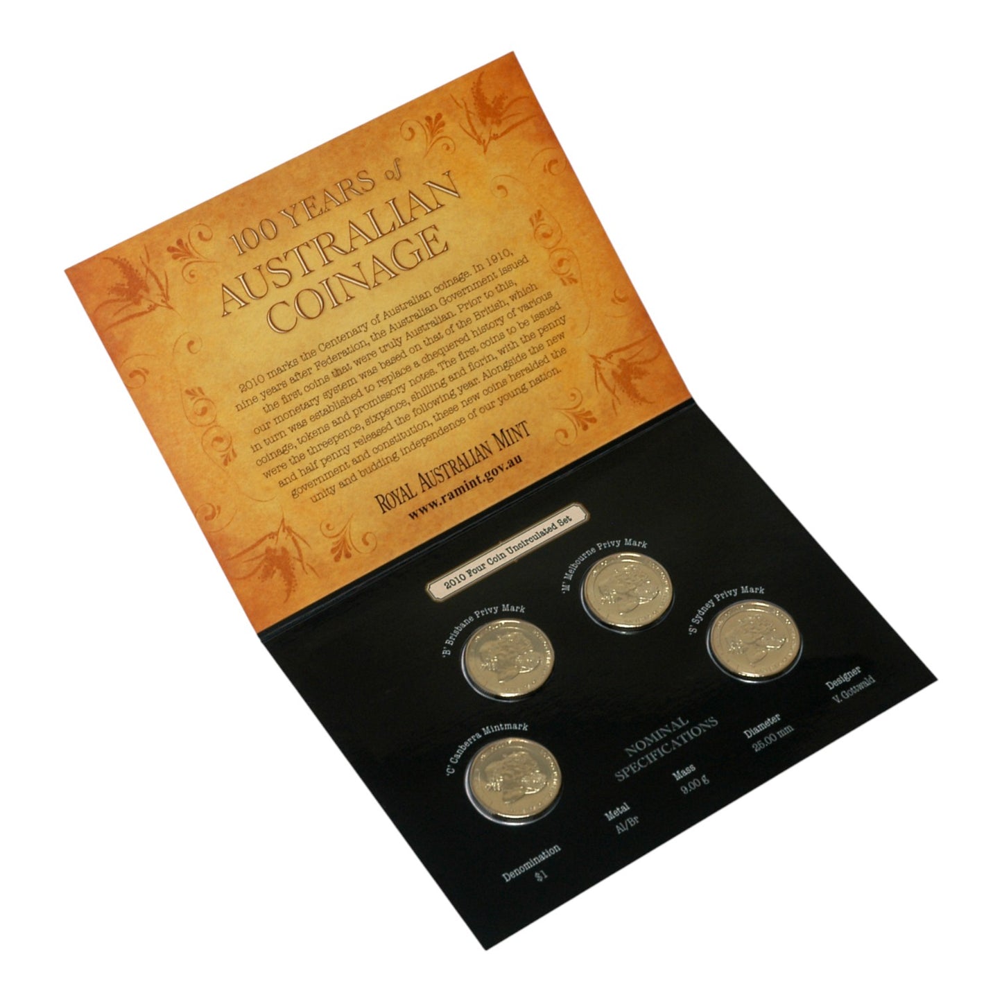 2010 $1 Centenary of Australian Coinage – 'C' Mintmark &amp; 'B', 'M', 'S' Privy Mark Four-Coin Set