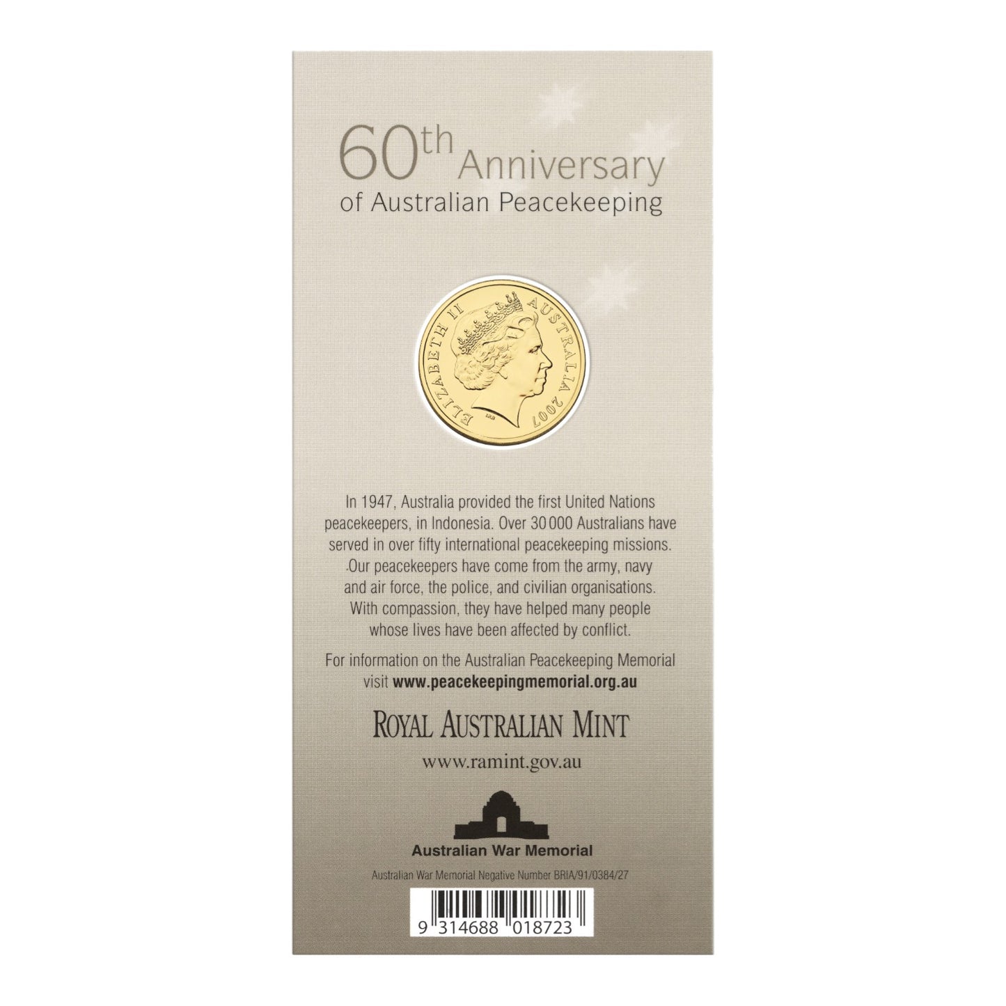 2007 $1 Coin - 60th Anniversary of Australian Peacekeeping