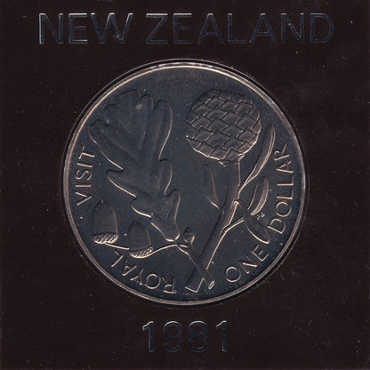 1981 New Zealand $1 Coin - Berry Portrait; Royal Visit