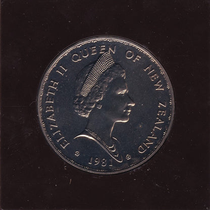 1981 New Zealand $1 Coin - Berry Portrait; Royal Visit
