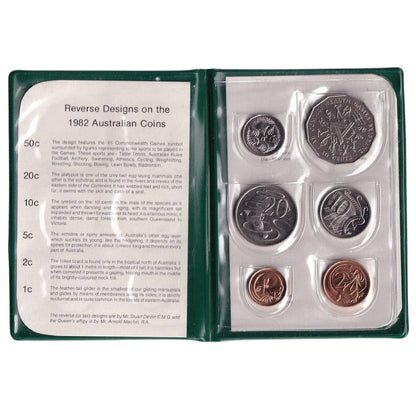 1982 Royal Australian Mint Uncirculated Set - XII Commonwealth Games - Green Wallet