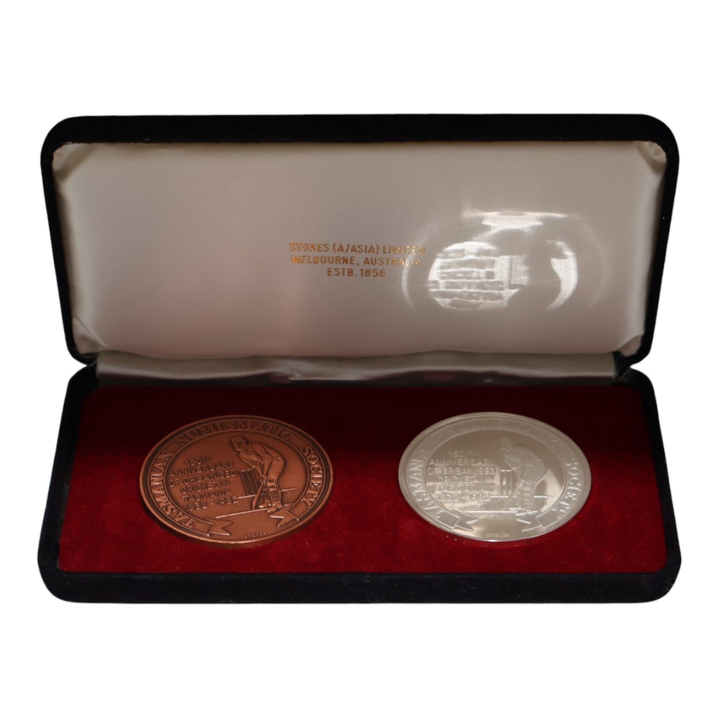 1982 Tasmanian Numismatic Society Two-Medal Set - 150th Anniversary of Organised Cricket in Tasmania