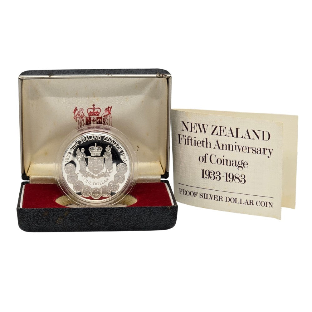 1983 New Zealand $1 Silver Proof Coin - 50th anniversary of New Zealand coinage