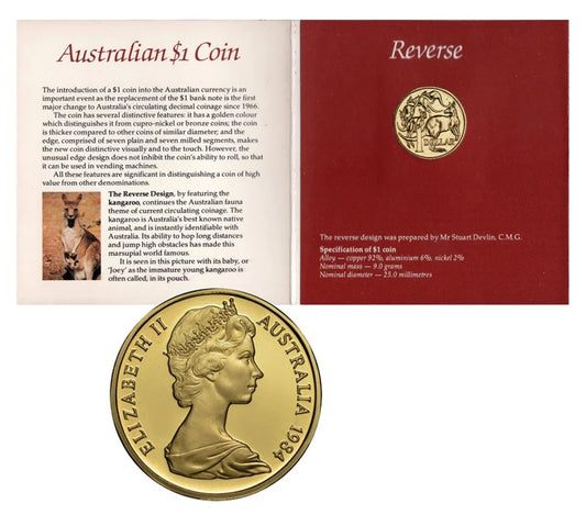 1984 Australian $1 Coin - Uncirculated in Red Card