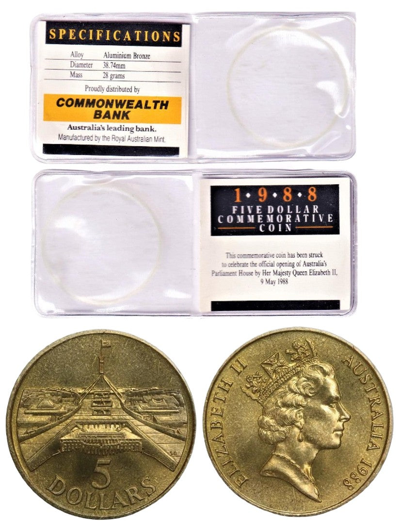 1988 $5 Coin - Opening of the Parliament House - Original Commonwealth Bank Coin Flip