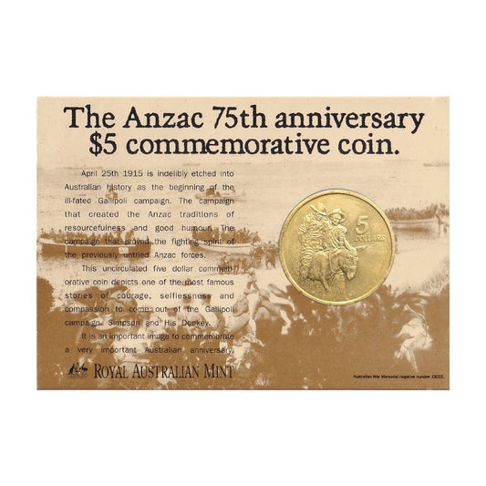 1990 $5 Coin - ANZAC 75th Anniversary