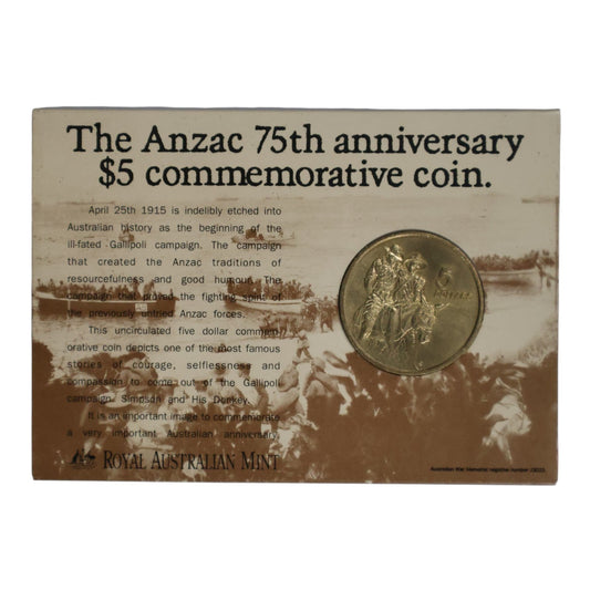 1990 $5 Coin - ANZAC 75th Anniversary