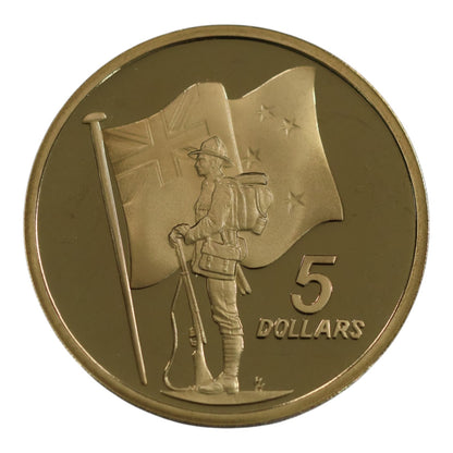 1990 New Zealand Proof $5 Coin - Anzac 75th Anniversary