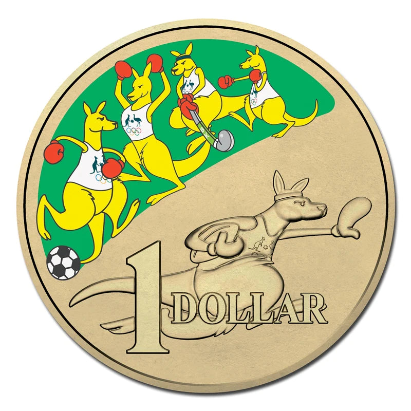 2016 $1 Coin - Mob of Boxing Kangaroos - Coloured Uncirculated Coin - Athletics