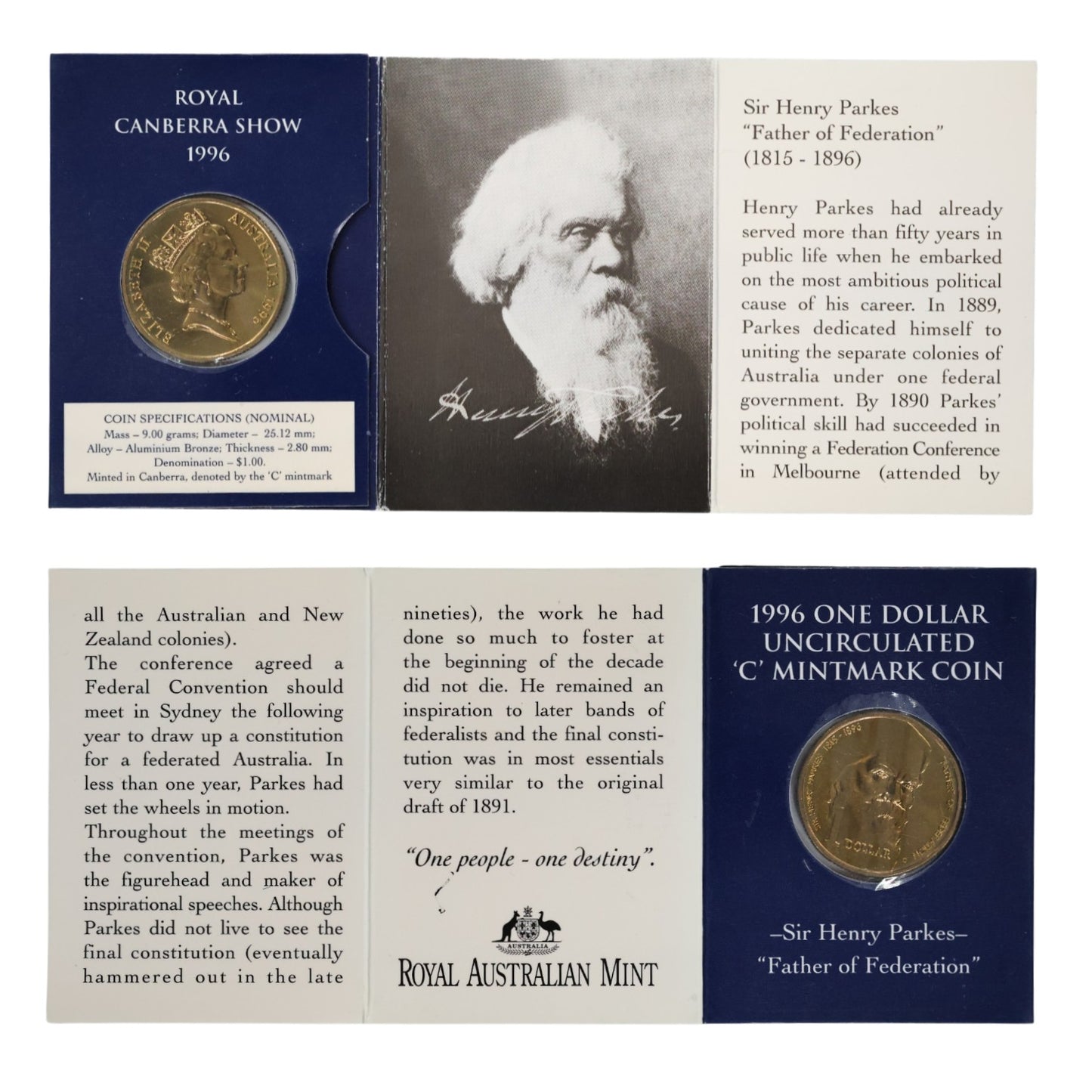 1996 $1 Coin - 100th Anniversary of the Death of Sir Henry Parkes