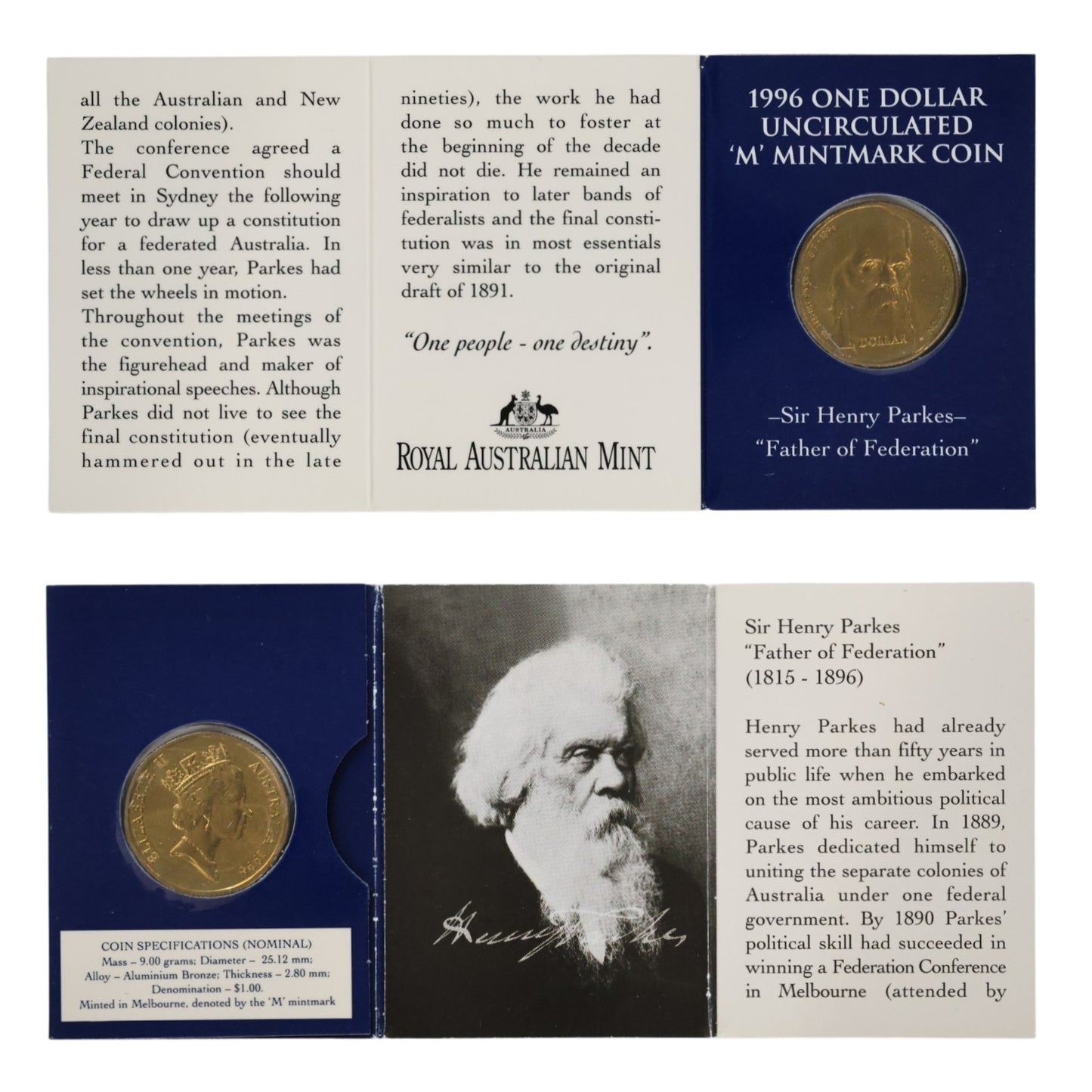 1996 $1 Coin - 100th Anniversary of the Death of Sir Henry Parkes