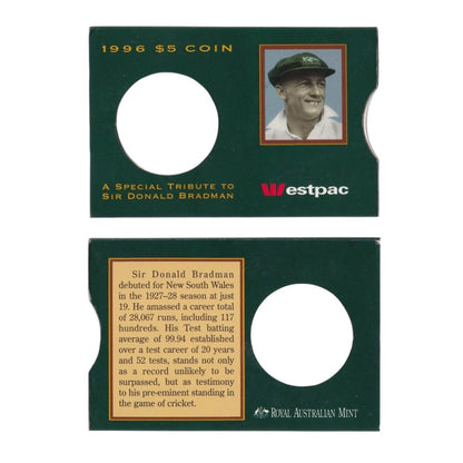 1996 $5 Coin - Sir Donald Bradman Tribute in Westpac Sleeve