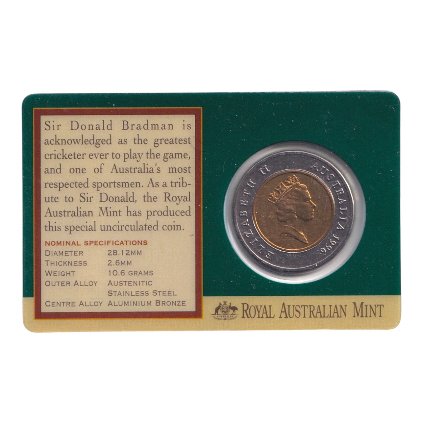 1996 $5 Coin - Sir Donald Bradman Tribute