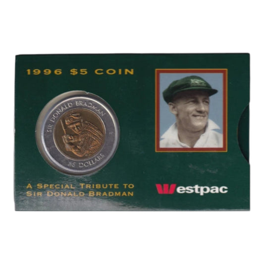 1996 $5 Coin - Sir Donald Bradman Tribute in Westpac Sleeve