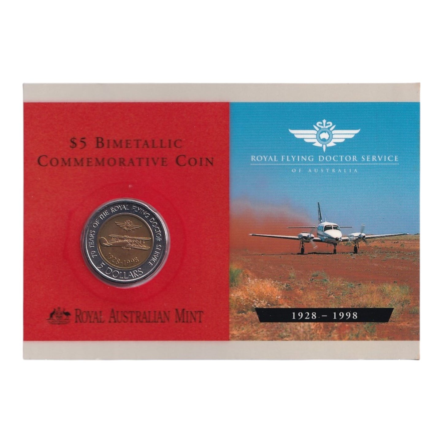 1998 $5 Coin - 70th Anniversary of the Royal Flying Doctor Service with Telstra Phonecard