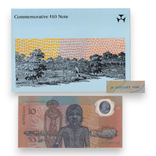 1988 Australian $10 Note - Bicentennial Overprinted Note in NPA Folder - A01(a)