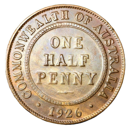 1926 Australian Half Penny - Retained Broken Die on Obverse - Very Good (Cleaned)