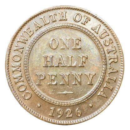 1926 Australian Half Penny - Retained Broken Die on Obverse - Very Good (Cleaned)