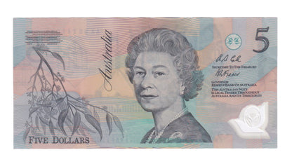 1992 Australian 5 Dollar Note - AA 00241041 - Fraser/Cole - R214F - First Polymer Prefix - Extremely Fine