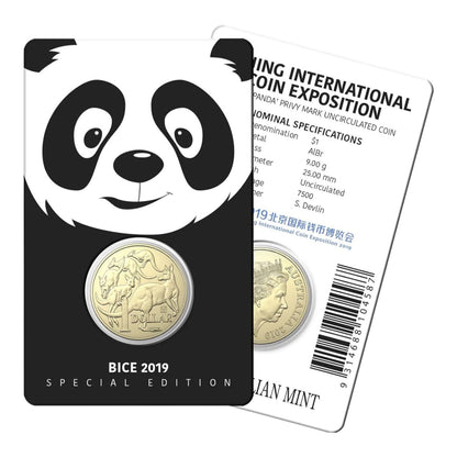 2019 $1 Coin - 'BICE' Mob of Roo's with Panda Privy Mark - Beijing International Coin Exposition
