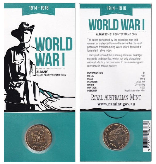 2014 $1 Coin - 100 Years of ANZAC Coin - 'AL' Albany Counterstamp