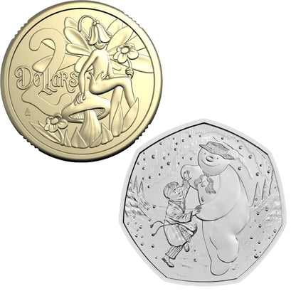 2024 $2 Tooth Fairy Coin in Card/The Snowman UK 50p Brilliant Uncirculated Coin Bundle
